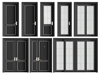 简欧黑色实木单扇平开门推拉门