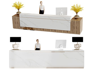 新中式大理石实木拼接的前台接待台