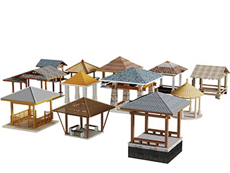 中式尖角四边形亭子