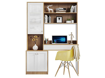 新中式带书柜的书桌椅组合