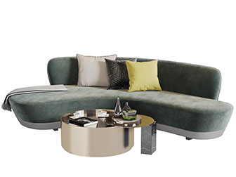 现代弧形布艺多人沙发茶几组合