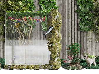 中式庭院藤蔓植物墙竹子景观园艺小品