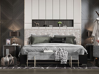 现代布艺双人床床头柜