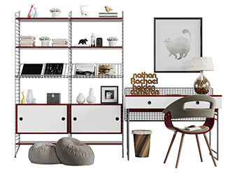 现代金属网装饰的书桌椅置物装饰架