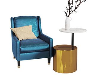 新中式蓝色单人沙发3d模型 新中式蓝色单人沙发