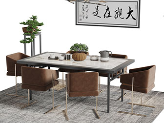 新中式长方形餐桌椅组合