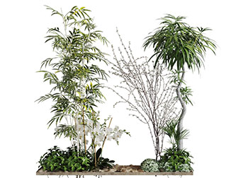 中式竹子植物花坛园艺小品