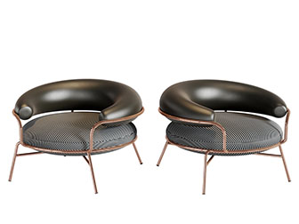 后现代圆形玫瑰金扶手休闲椅子