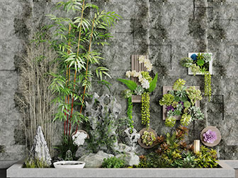 中式假山竹子花坛园艺小品