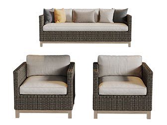 东南亚藤编多人单人沙发3d模型 东南亚藤编多人单人沙发