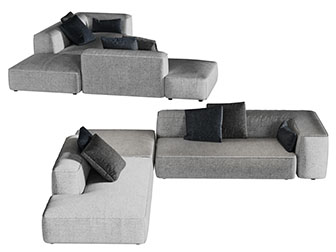 现代灰色布艺转角多人沙发