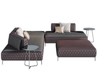 后现代无靠背的多人沙发茶几组合