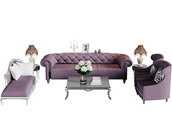 简欧紫色多人单人沙发贵妃椅美人榻茶几组合