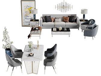 现代轻奢布艺多人沙发茶几沙发凳组合