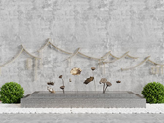 中式楼阁背景墙荷叶景观园艺小品