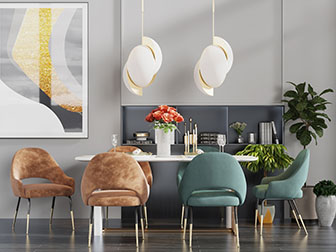 现代轻奢椭圆形的餐桌椅组合