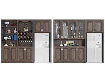 新中式实木嵌入冰箱的酒柜3d模型 新中式实木嵌入冰箱的酒柜