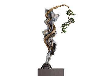 中式缠绕松枝的假山盆景盆栽