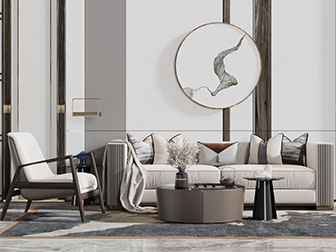 新中式布艺多人沙发休闲椅子组合