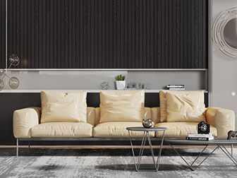 后现代黄色皮革多人沙发茶几组合