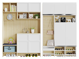 新中式实木白色柜门的玄关鞋柜