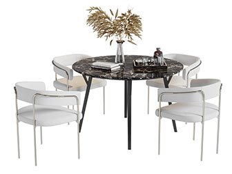 现代轻奢黑色圆形大理石餐桌椅组合