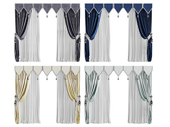 新中式布艺窗帘窗纱3d模型 新中式布艺窗帘窗纱