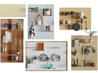 现代实木洞洞眼墙面收纳展示架