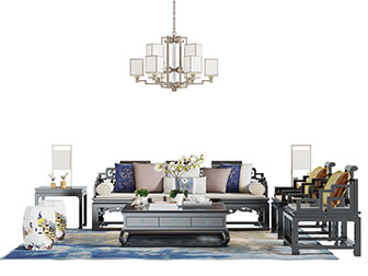 中式雕花多人单人沙发茶几组合