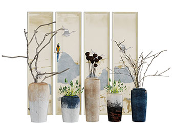 中式土陶器皿干枝