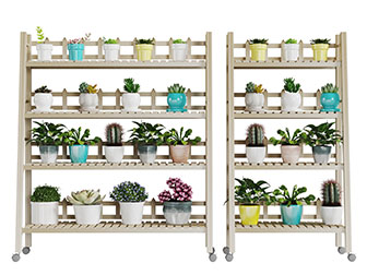 现代实木多层花架盆栽植物