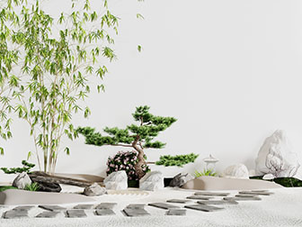 中式庭院松树石经竹子景观园艺小品