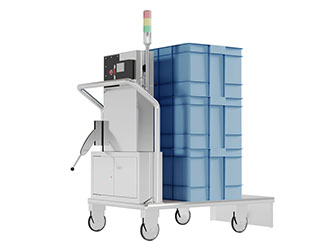 平板车上的蓝色收纳箱3d模型 平板车上的蓝色收纳箱