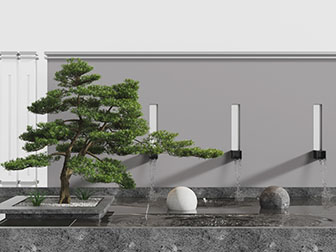 中式庭院瀑布松树景观园艺小品