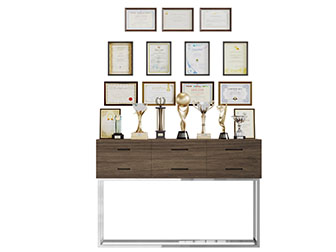 现代玄关柜上的奖杯奖牌奖状荣誉证书3d模型 现代玄关柜上的奖杯奖牌奖状荣誉证书