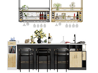 现代吧台吧椅红酒酒架3d模型 现代吧台吧椅红酒酒架