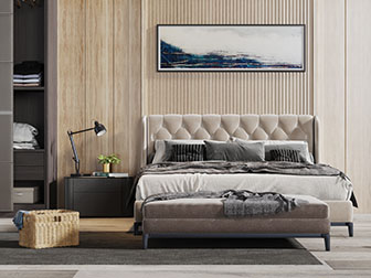 现代软包床头双人床收纳筐