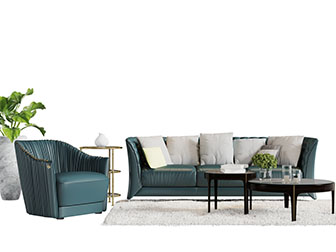 现代绿色多人单人沙发茶几组合