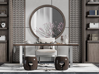 中式书桌椅坐墩组合