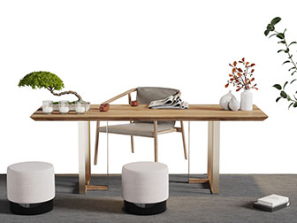 新中式实木茶桌椅凳组合