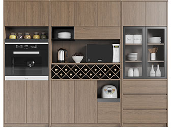 现代实木嵌入家电的餐边柜