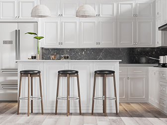 北欧白色整体橱柜厨房中岛吧台吧凳