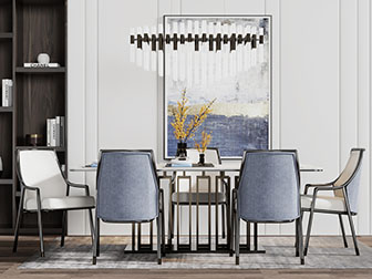 新中式长方形餐桌椅组合