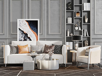 现代轻奢多人单人沙发茶几组合