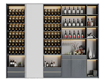新中式灰色酒柜3d模型 新中式灰色酒柜
