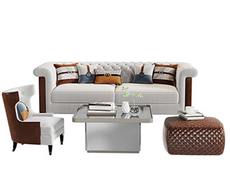 新古典布艺多人沙发茶几坐墩