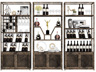 工业风做旧生锈的酒柜货架3d模型 工业风做旧生锈的酒柜货架