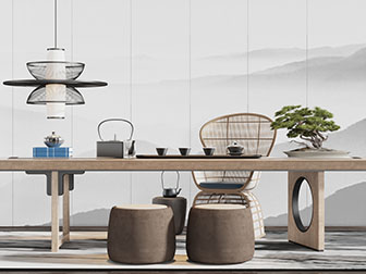 新中式实木茶桌椅凳组合