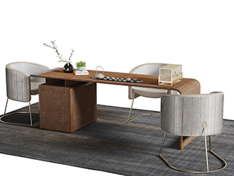 新中式实木长方形茶桌椅组合