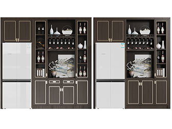 新中式嵌入冰箱的酒柜3d模型 新中式嵌入冰箱的酒柜